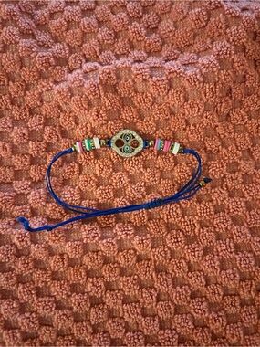 Adjustable Blue Cord Bracelet with Multicolor Beads